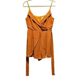Womens Mustard Wrap-Front Romper With Adjustable Straps & Back Zipper By Style R